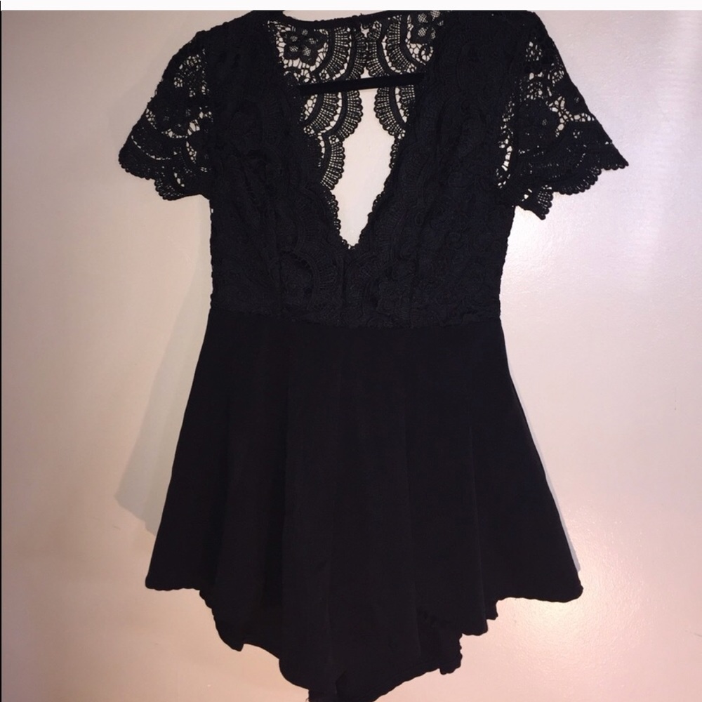 Black crochet romper